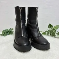 ZARA 黒レザー厚底ブーツ ジッパー付き 37