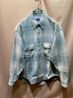 青系チェックネルシャツ　【90s】ペプシコーラ　シャドーチェック　ライトブルー