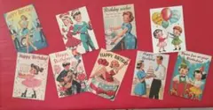 ☕ 50’ｓレトロ・バースデーカード 9枚セット 10×14.3cm