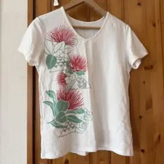 ハワイアン Tシャツ フラダンス ホワイト レフア Lサイズのサムネイル
