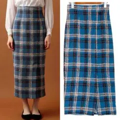 デイシー Deicy ツイードチェックタイトスカート ブルー ロング 日本製