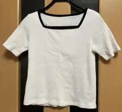 GU スクエアネック　白　リブ　Tシャツ 半袖