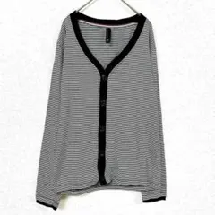ボーダーカーディガン【M】羽織り 黒×白 長袖 ボタン Vネック シンプル