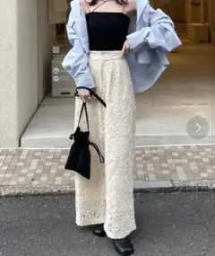 hinari フラワーレースタックパンツ　FREE