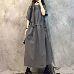 無地のワンピース おしゃれ度高め レトロ＆ゆったり 気質満点 ロング 着痩せ