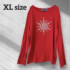 【KAREN SCOTT】 赤 長袖 Tシャツ XL ビジュー カットソー