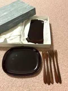 漆器の菓子器 5枚 フォーク 5個セット