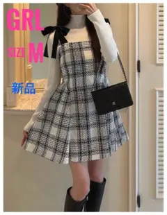 ✴︎GRL✴︎ ツイードチェックショルダーリボンミニワンピース！