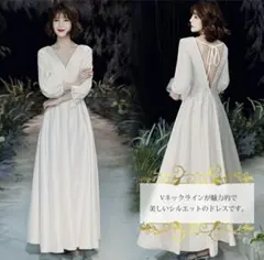 【新品】ウエディングドレス、ウエディングワンピ　エレガントなホワイトマキシドレス