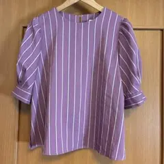 ワールドOPAQUE CLIP ストライプ　ピンクブラウス　Mのサムネイル