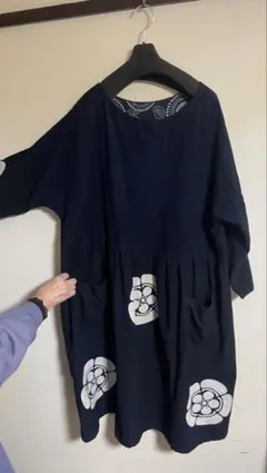 筒がき　古布　　藍染ワンピース