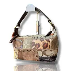 COACH コーチ アクセサリーポーチ ハンドバッグ パッチワークパイソン