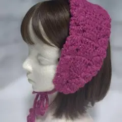 バブーシュカ　ヘッドドレス　ネックウォーマー　耳当て　ハンドメイドかぎ編み防寒