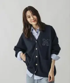 グローバルワーク スウェットライクロゴVネックカーディガン