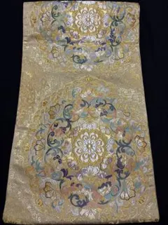【美品】袋帯　綴れ織　細密織　宝相華　金色　キラキラ　六通 締め跡あり】袋帯 細密綴れ織 宝相華 華やかな 六通 - メルカリ