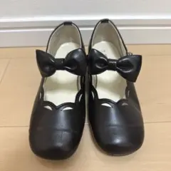 18cm リボン付きブラックフォーマルシューズ