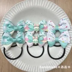 핸드메이드 키즈 리본 헤어 엘라스틱 세트*아이스크림×민트*