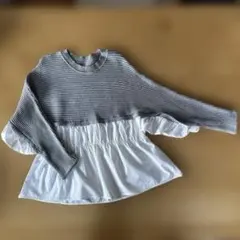 リブ編みとフリルデザインの長袖トップス