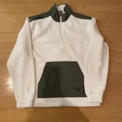 PUMA フリース ハーフジップ S ホワイト グリーン