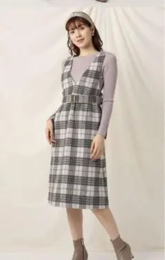 【新品】クチュールブローチ ウール混 チェックジャンパースカート 38