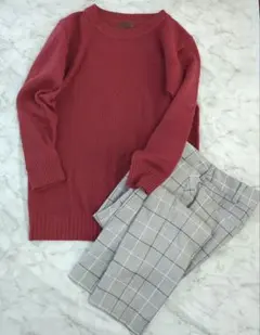 PROFILE ニット＆チェック柄パンツ セットアップ