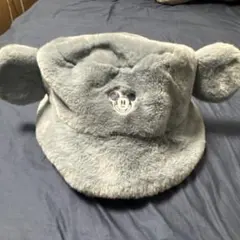 ディズニー　帽子　ミッキー　耳　ファー　もこもこ　バケットハット　ブルー