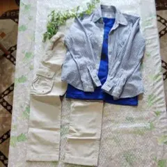 フェリシモ/ワークパンツ+Tシャツ+チェックシャツ/130/3点セット