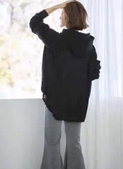 4 異素材 スウェットパーカー バックプリーツ