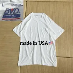 90s USA製 BVD 無地 ポケT Tシャツ 耳付き ホワイト Lのサムネイル