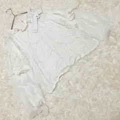 新品 【リルニーナ】 (M) 異素材切り替えフリルカットソー シフォン 透け感