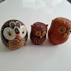 フクロウの木製収納ボックス3点セット