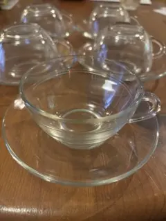 デュラレックス クリアガラス カップとソーサー 5個セット