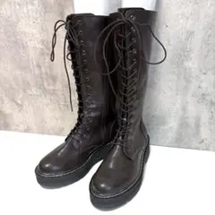 美品✨厚底レースアップロングブーツ 焦茶 Lサイズ 24cm相当 サイドジップ