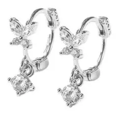 蝶々 リングピアス レディース 最高級 CZダイヤモンド シルバー925★