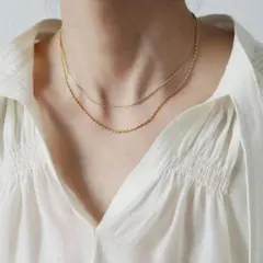 新品 ネックレス 二連 ボールチェーンネックレス サージカルステンレス ゴールド