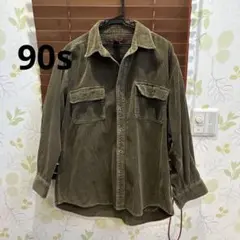 90s KHAKI SAFARI オリーブ コーデュロイ ボタンアップシャツ