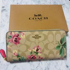COACH コーチ フローラル柄 長財布 ラウンドファスナー 箱付き ピンク