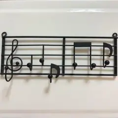【美品】音符 壁掛けキーフック 鍵かけ 五線譜　ミュージックワイヤーフック