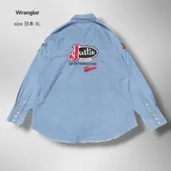 Wrangler バック刺繍 ウエスタンシャツ ライトシャンブレ 日本XL 古着のサムネイル