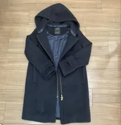 ネイビー フード付き ウールコート