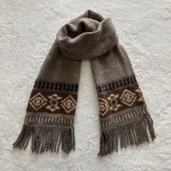 ラルフローレン　ポロスポーツ　マフラー　ニット　ブラウン　アルパカ　幾何学模様