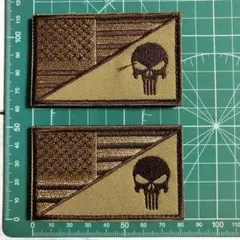 【Z388】ミリタリー パッチ ワッペン 星条旗 2枚セット スカル ベルクロのサムネイル