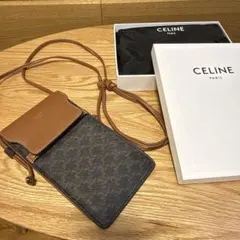 CELINE スマホショルダーバッグ ブラウン/ダークブルー　フォンショルダー