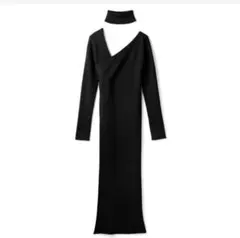 GRL チョーカー付きサイドスリットカシュクール ニットワンピース 黒