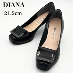DIANA レザー パンプス ヒール 黒 バックルデザイン