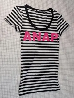 ANAP アナップ ロゴ入り ボーダーTシャツ カットソー ピンク 半袖のサムネイル