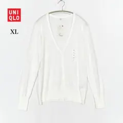 ユニクロ カーディガン ライト Vネック 白 XL