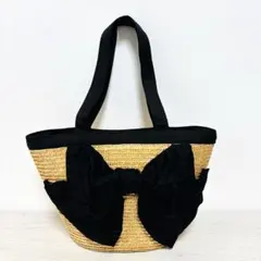 Anatelier アナトリエ カゴバッグ リボン トートバッグ 黒 ブラックのサムネイル