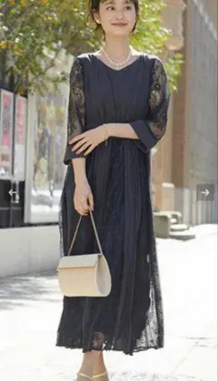 Dorry Doll ドレス　七分袖　レース　ネイビー