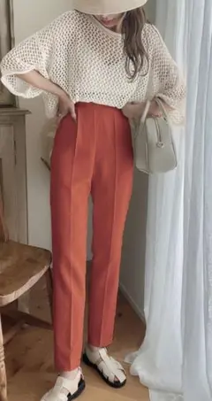 GRL グレイル カットジョーゼットセンタープレステーパードパンツ
